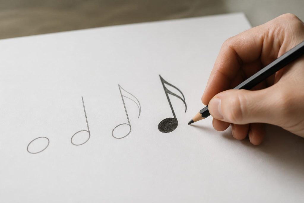apprenez à dessiner une note de musique facilement grâce à ce tutoriel pas à pas, idéal pour débutants et amateurs de musique.