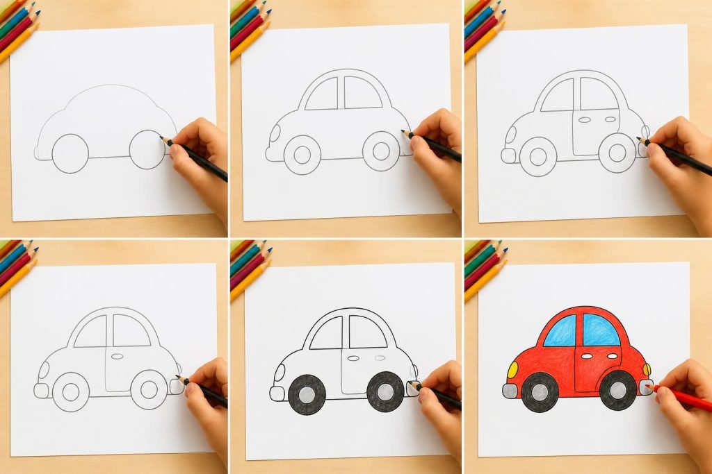 apprenez à dessiner une voiture facilement grâce à notre tutoriel simple et ludique, spécialement conçu pour les enfants et les débutants.