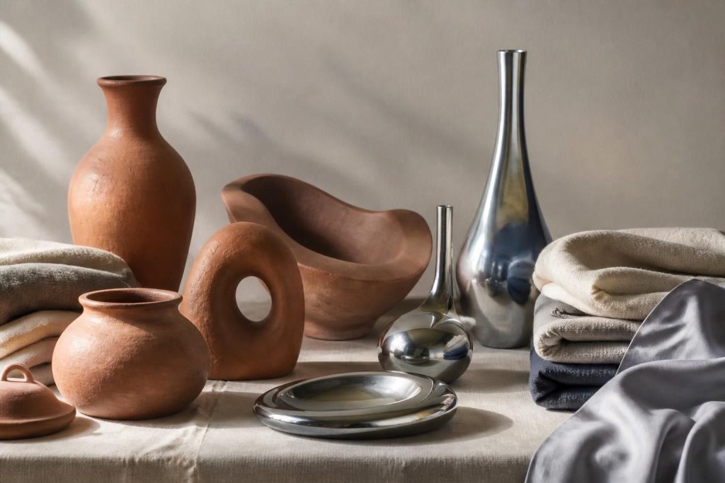 découvrez les objets en t, une collection unique alliant terre cuite, titane et tissu pour des créations artistiques originales et raffinées.